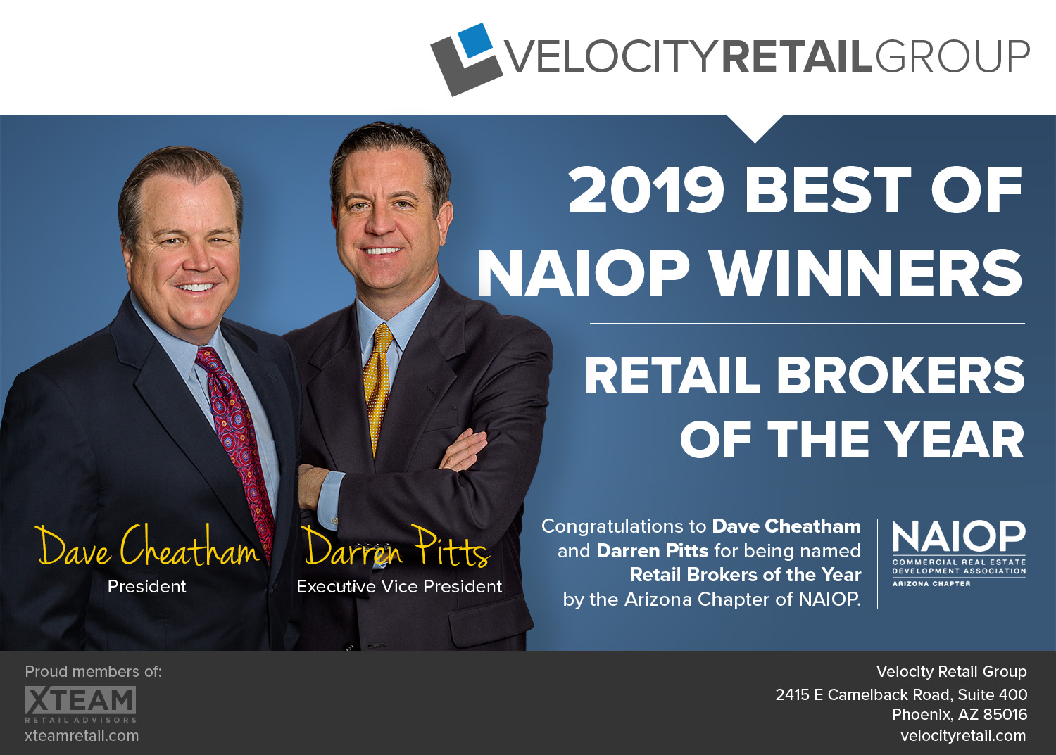 Velocity Retail's Dave Cheatham & Darren Pitts Win NAIOP’s Retail Broker Team of the Year 2